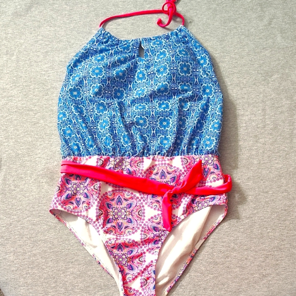 NICOLE MILLER NEW YORK WOMENS Blue and Pink 🩷 🩷 Swimsuit SWIMWEAR ONE-PIECE